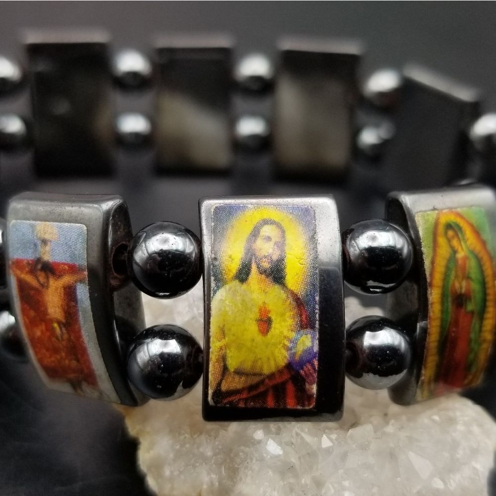 All saints jesus religious rosary hematite bracelet B229